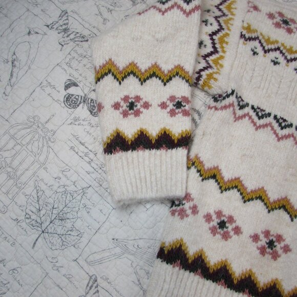 $118 Evereve Lyra Fair Isle Turtleneck Sweater Ivory Wool Bld Cozy Pullover XL - Picture 10 of 10